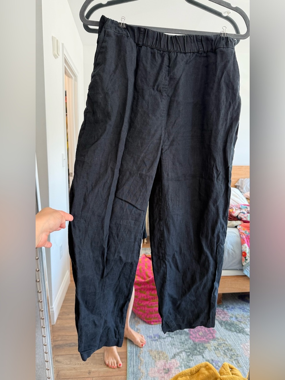 Quince Black Linen Elastic Waist Pants M